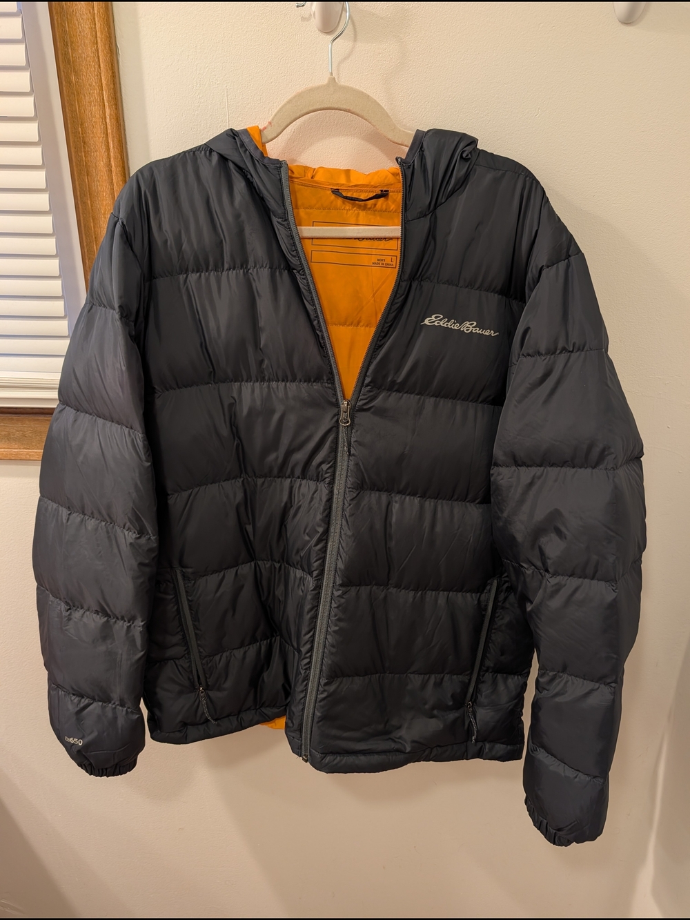 Eddie Bauer Black Puffer Jacket with Orange Lining